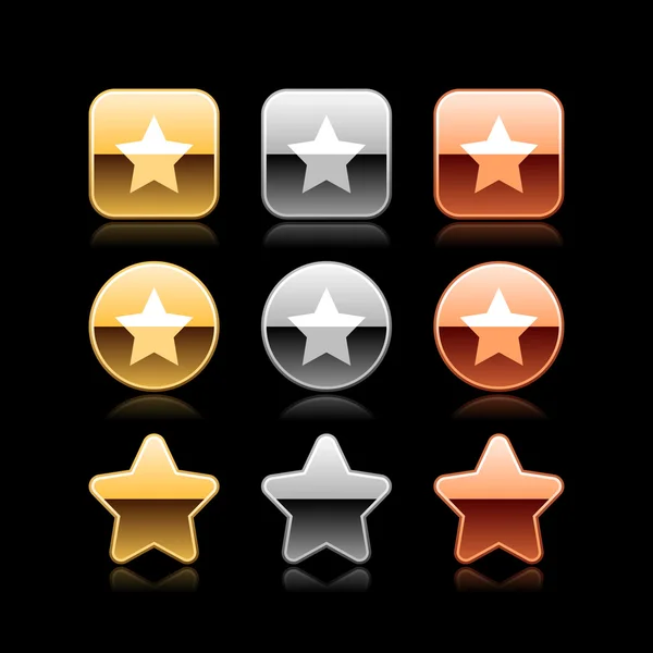 Ícone de botão de web de metal de luxo estrela com reflexão sobre preto — Vetor de Stock