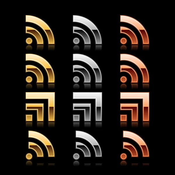 Color brillante botón web símbolo RSS con reflejo en negro — Archivo Imágenes Vectoriales