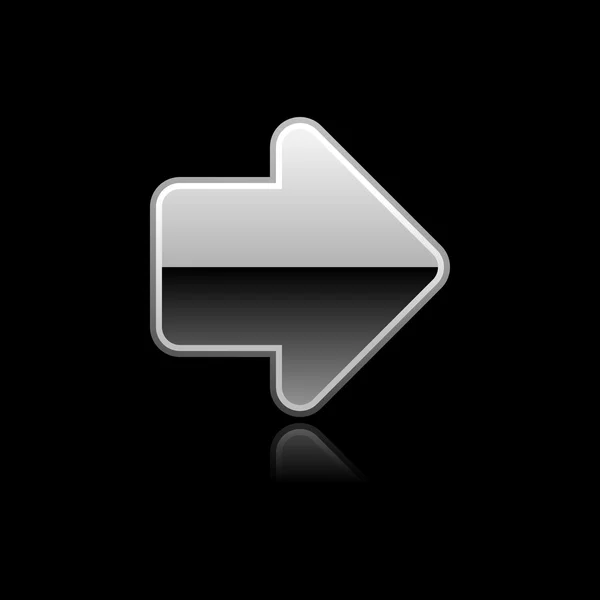 メタリック シルバー インターネット web ボタン矢印記号記号。黒の背景に反射を持つ単一オブジェクト — ストックベクタ