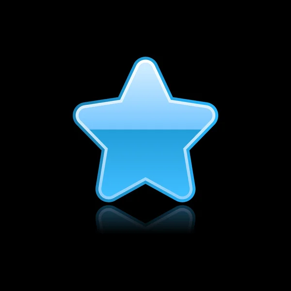 Azul brillante estrella icono botón web con reflejo. Fondo negro. Ilustración vectorial — Archivo Imágenes Vectoriales