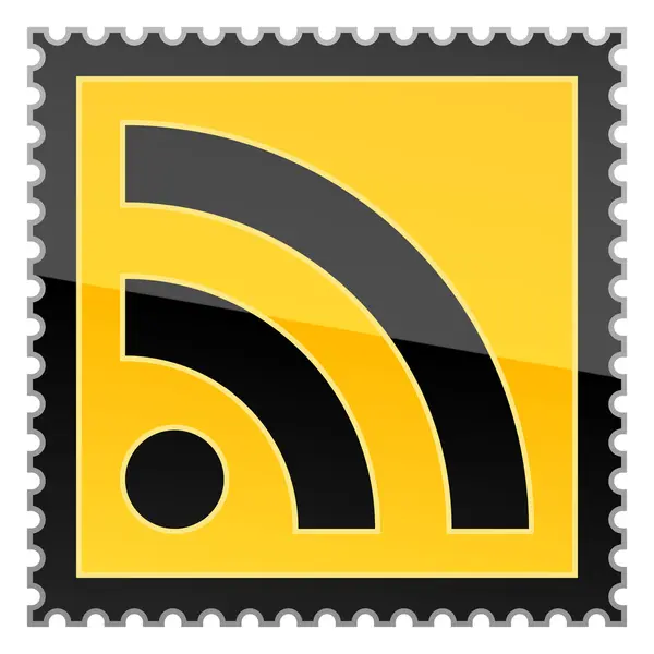 Francobolli di pericolo gialli con simbolo rss su sfondo bianco — Vettoriale Stock