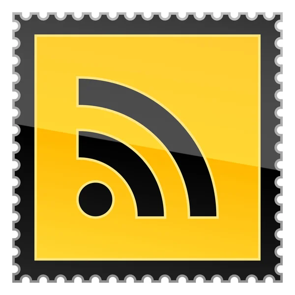 Gele gevaar postzegels met rss-symbool op witte achtergrond — Stockvector