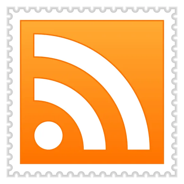 与符号 rss 在白色背景上的橙色邮资邮票 — 图库矢量图片