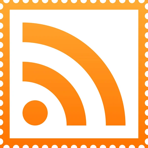 白い背景の上のシンボルの rss とオレンジ色の郵便切手 — ストックベクタ