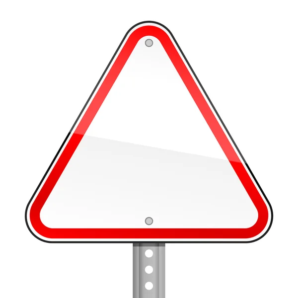 Triangular blank red road signs with pole on white — Stock Vector