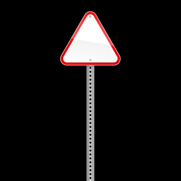 Triangular blank red road signs with pole on black — Stock Vector