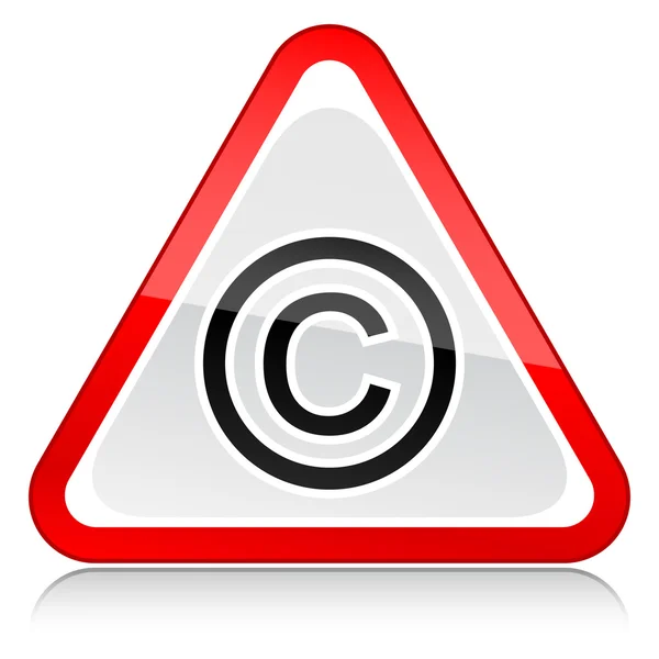Segnale di avvertimento rosso con il simbolo del copyright sul bianco — Vettoriale Stock
