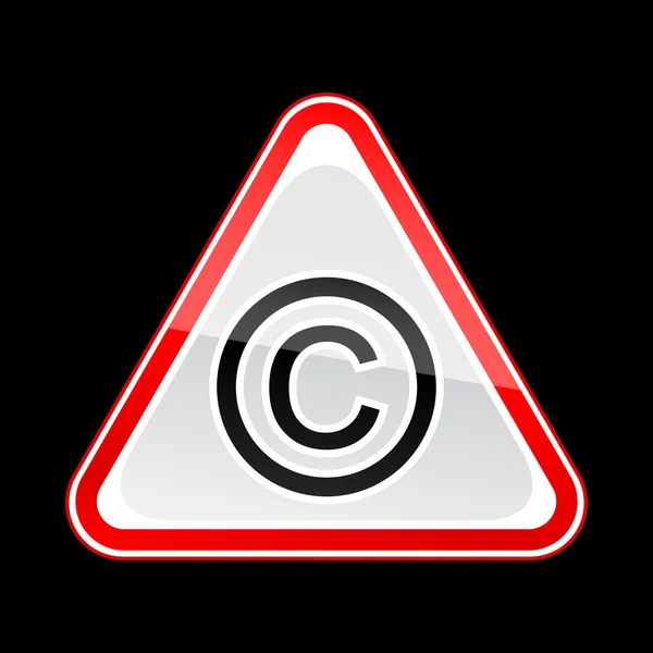 Segnale di avvertimento rosso con il simbolo del copyright sul nero — Vettoriale Stock