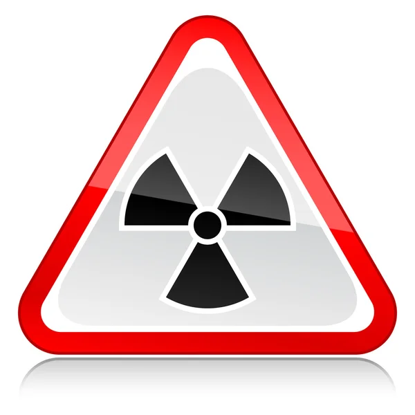 Red attention warning sign with radiation symbol on white — Stock Vector