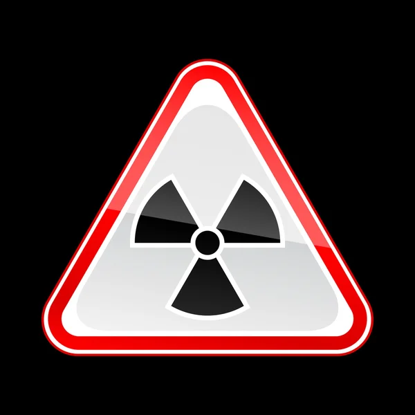 Red attention warning sign with radiation symbol on black — Stock Vector