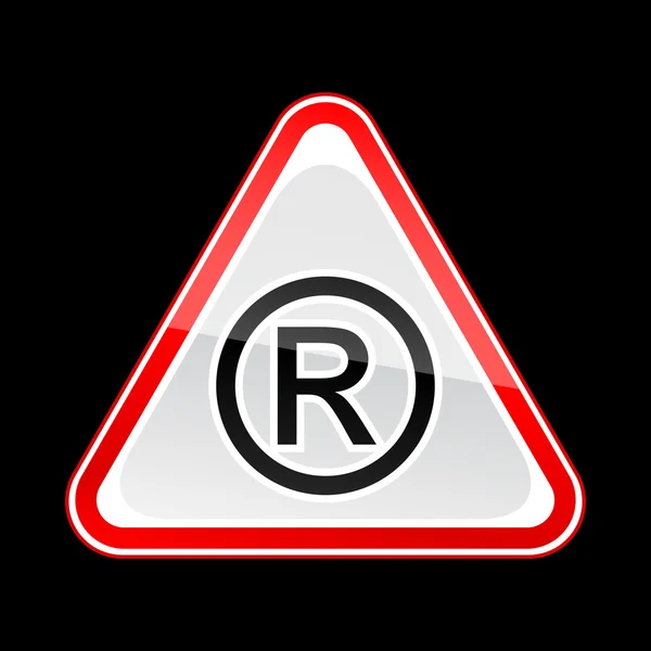 Panneau d'avertissement rouge avec symbole enregistré sur noir — Image vectorielle