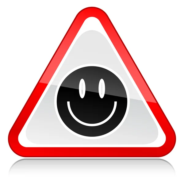 Signal rouge d'avertissement d'attention avec le symbole souriant de visage sur le blanc — Image vectorielle