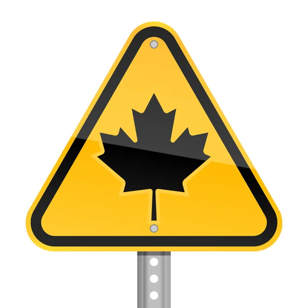 Желтый знак предупреждения об опасности на дороге с канадским кленовым листом на белом фоне — стоковый вектор