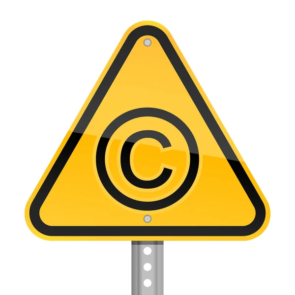 Segnale di pericolo stradale giallo con simbolo di copyright su sfondo bianco — Vettoriale Stock