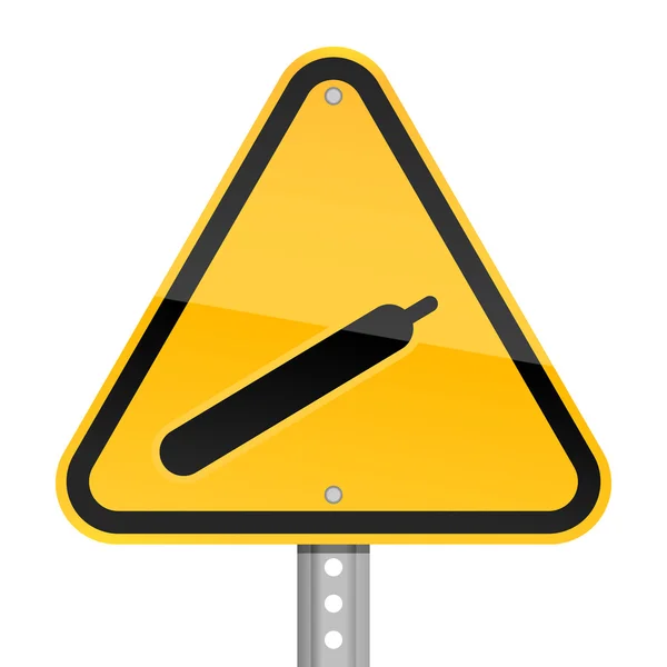 Gele gevaar waarschuwing verkeersbord met gas symbool op een witte achtergrond — Stockvector