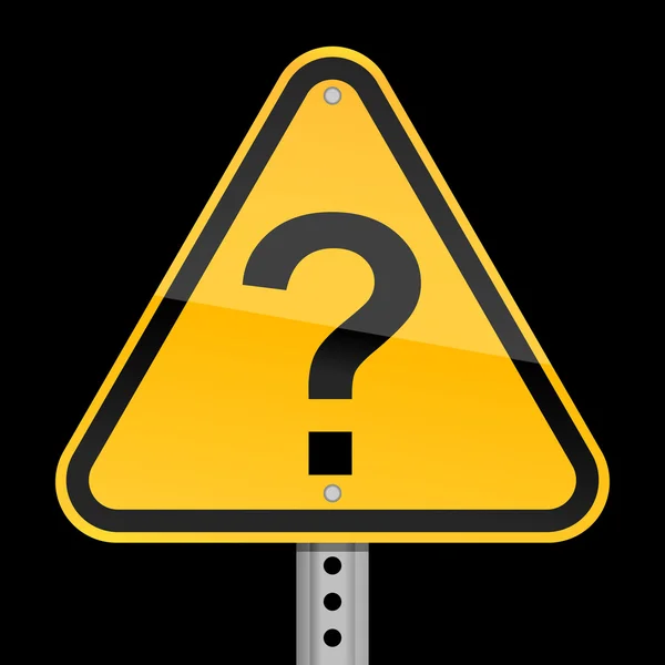 Segnale di avvertimento stradale giallo con simbolo del punto interrogativo su sfondo nero — Vettoriale Stock