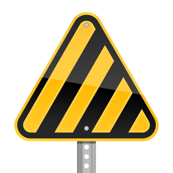 Hazard yellow road warning sign with warning stripes symbol on a white background — Stock Vector