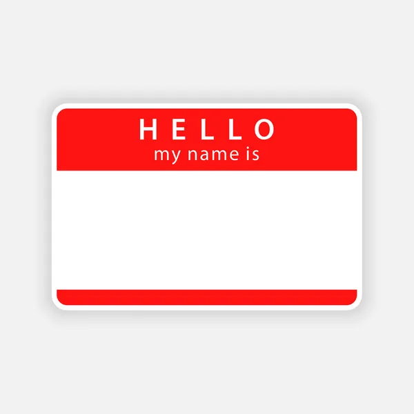 Red name tag empty sticker HELLO my name is with drop gray shadow on white background. Vector illustration clip-art element for design saved in 10 eps — Stock Vector