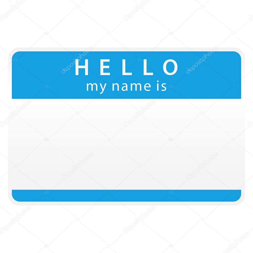 Blue name tag sticker with shadow on white