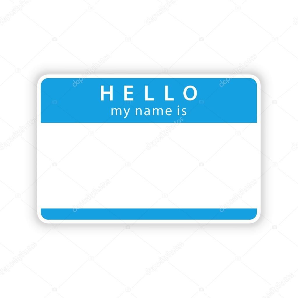 Blue name tag sticker with shadow on white