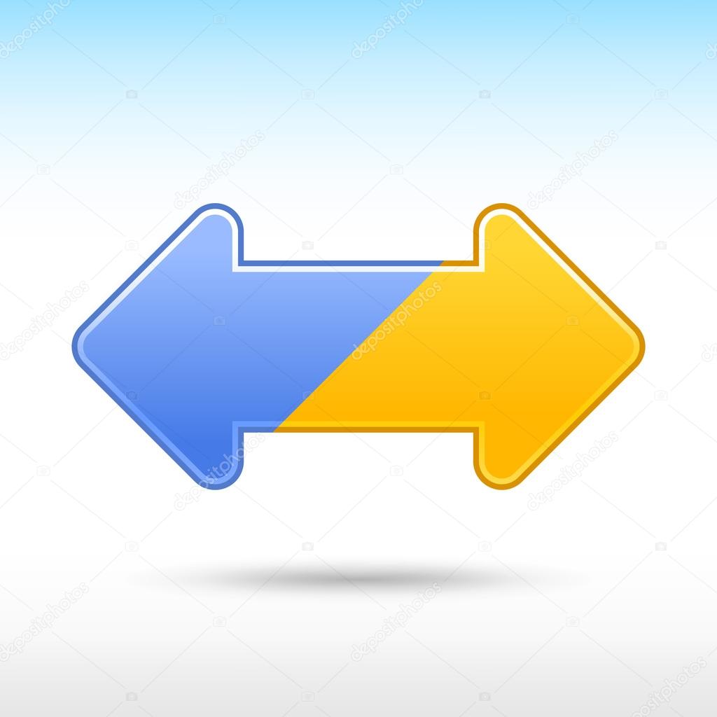 Blue and yellow double arrow internet icon. Web button with drop gray shadow on white background. This vector illustration saved in 8 eps