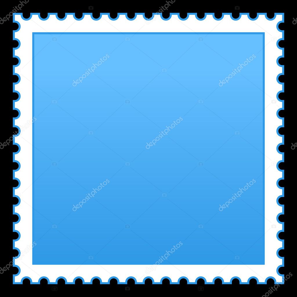 Matted blue blank postage stamp on black background