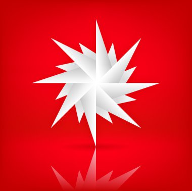 ile alt gölge kırmızı zemin üzerine beyaz origami kağıt kar tanesi