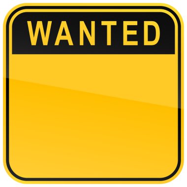Yellow wanted blank caution sign on a white background clipart