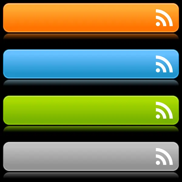 Tovigt satin Färgknappar med RSS-symbolen på en svart bakgrund — Stock vektor