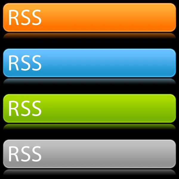 Gematteerd satijn kleurknoppen met rss-symbool op een zwarte achtergrond — Stockvector