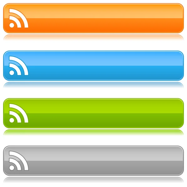 Botões coloridos brilhantes da web com sinal RSS em um branco — Vetor de Stock