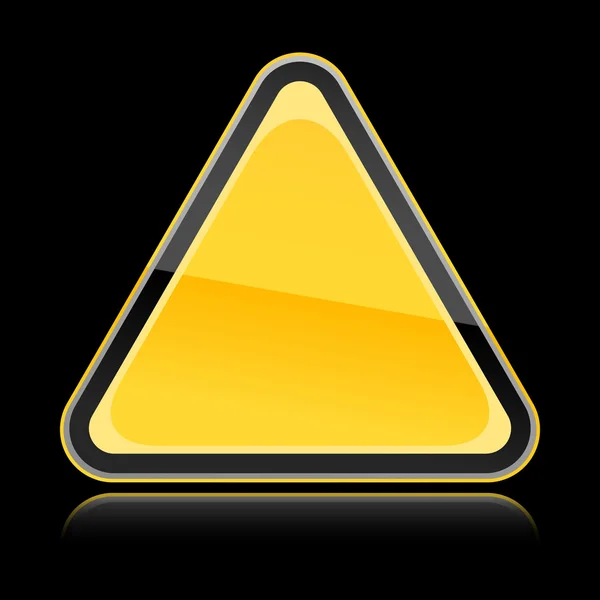 Blank yellow hazard warning sign with reflection on black background — Stock Vector