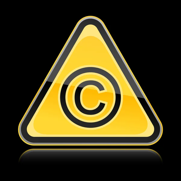 黒の背景に著作権記号と黄色危険警告サイン — ストックベクタ
