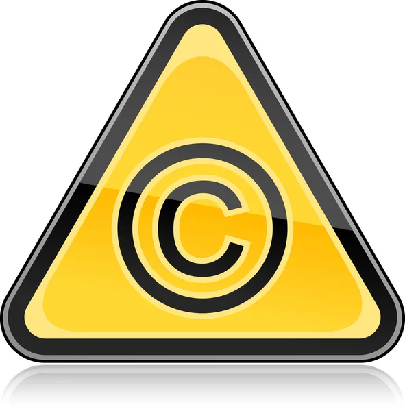 Segnale di pericolo giallo con simbolo di copyright su sfondo bianco — Vettoriale Stock