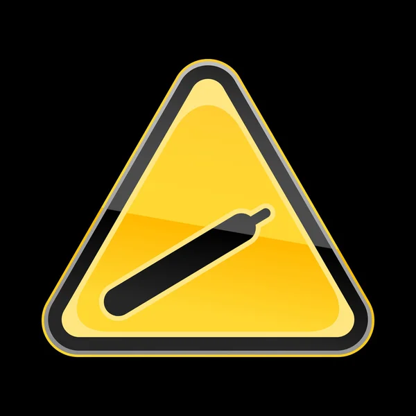 Gele gevaar waarschuwingsbord met gas symbool op zwarte achtergrond — Stockvector
