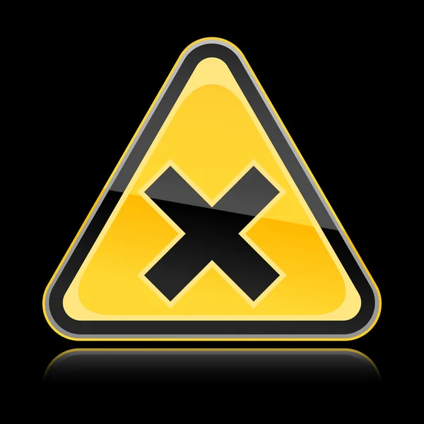 Желтый предупреждающий знак опасности с раздражающим символом на черном фоне — стоковый вектор