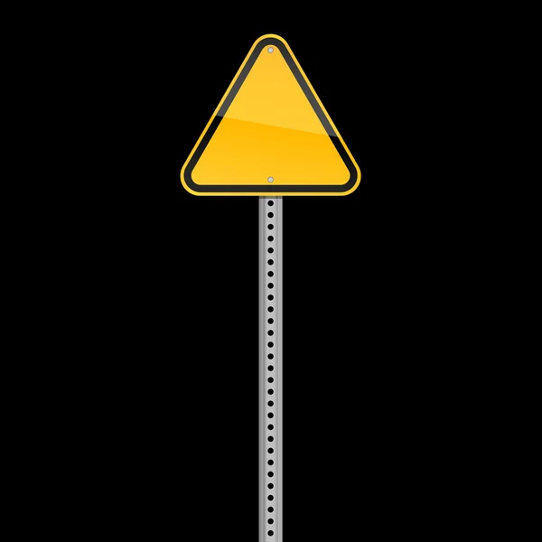 Blank yellow road warning sign on black background — Stock Vector