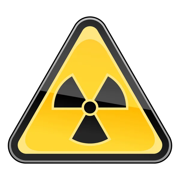 Yellow hazard warning sign with radiation symbol on white background — Stock Vector