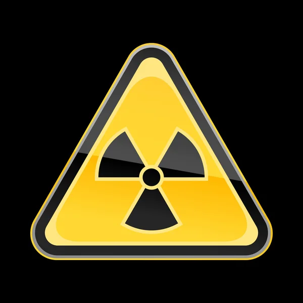 Yellow hazard warning sign with radiation symbol on black background — Stock Vector