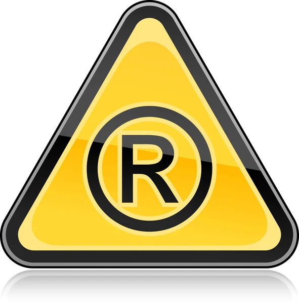 Panneau d'avertissement jaune avec symbole enregistré sur fond blanc — Image vectorielle
