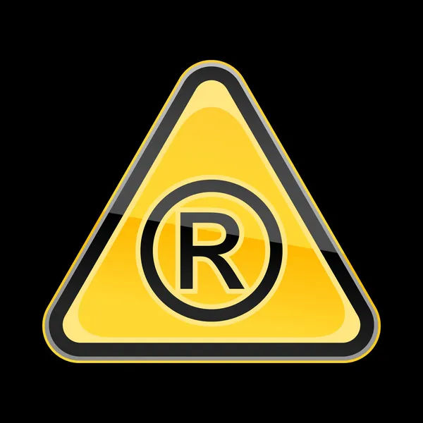Panneau d'avertissement de danger jaune avec symbole enregistré sur fond noir — Image vectorielle