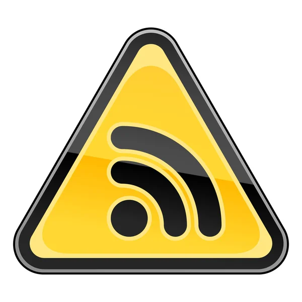 Sinal de aviso de perigo amarelo com símbolo RSS no fundo branco — Vetor de Stock
