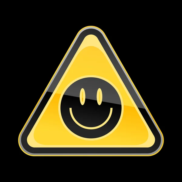 Goldgelbes Warnschild mit schwarzem Smiley-Gesicht auf schwarzem Hintergrund — Stockvektor