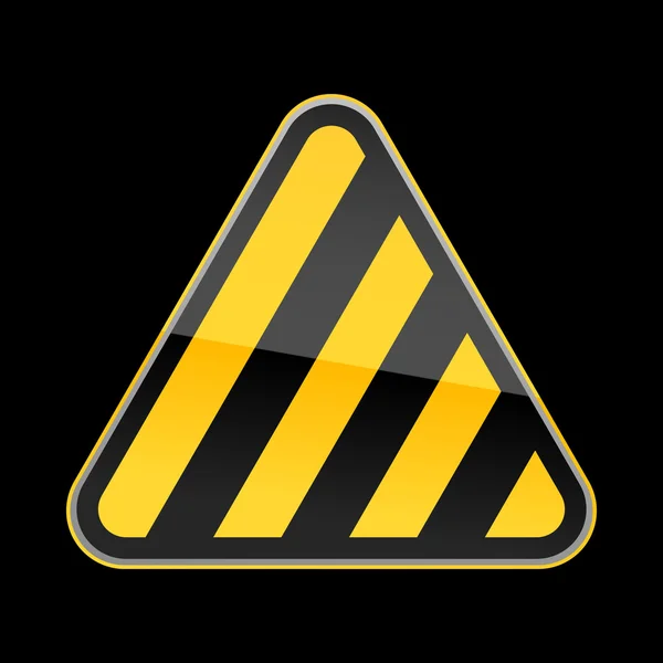 Sinal de aviso de perigo amarelo dourado com riscas de advertência no fundo preto — Vetor de Stock