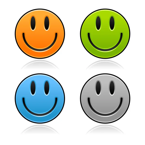 Matted colored color smiley faces with reflection on white — Stock Vector