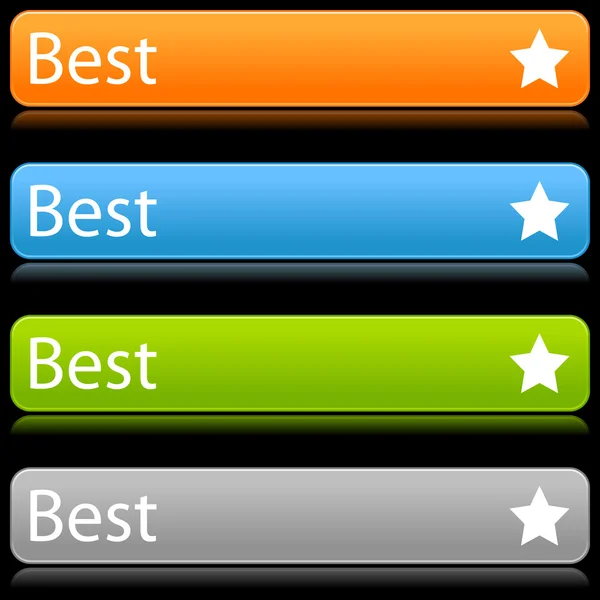 丸みを帯びたつや消し色ボタン星印と黒のテキスト — ストックベクタ