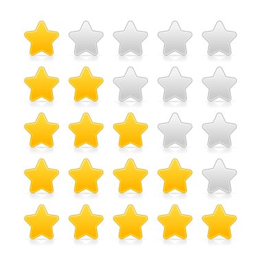 Five stars ratings with shadow and reflection on white clipart