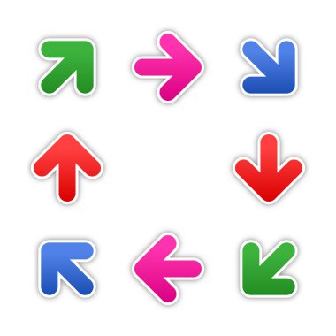 8 çıkartmaları ok işareti web 2.0 butonu beyaz zemin üzerine gölge ile. 10 eps