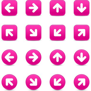 pembe renkli web düğme ok sembolü ile gölge ile. yuvarlak ve kare şekilleri. Beyaz arka plan