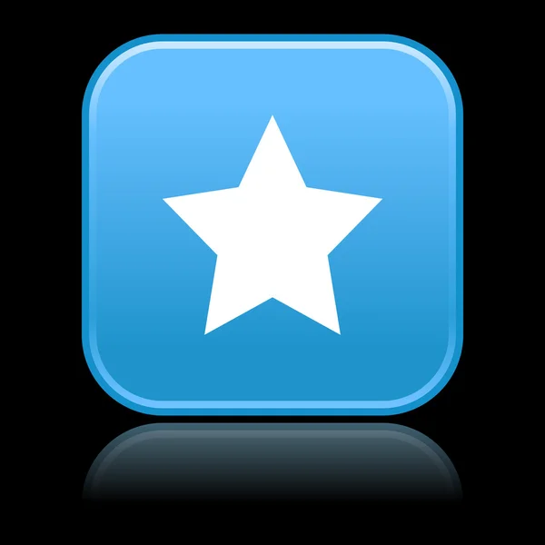 Матовый синий округлые квадраты кнопки с символом звезды и отражение на черном — стоковый вектор